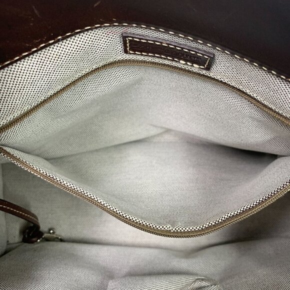 Dooney & Bourke Anniversary Double Pocket Satchel Khaki Canvas Burnt Cedar Y2K - Picture 15 of 16